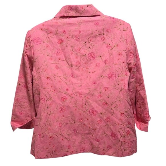 Rafael Embroideed Top Womens 14 Pink Linen Blend Bead Sequin Detail Button Front - Picture 3 of 8